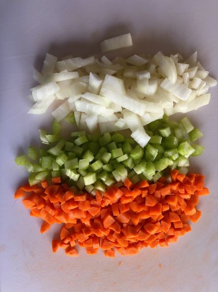chopped celery, carrots, and onion 