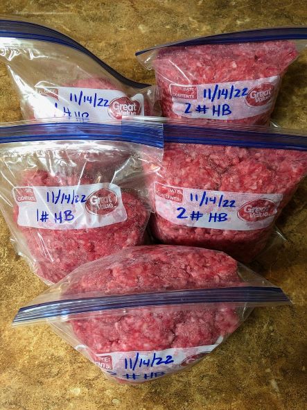 ground beef bought in bulk and stored in freezer bags