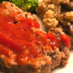 the best meatloaf served with broccoli and mushroom rice casserole