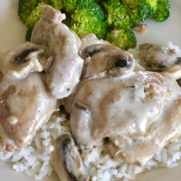 creamy mushroom chicken served with steamed broccoli