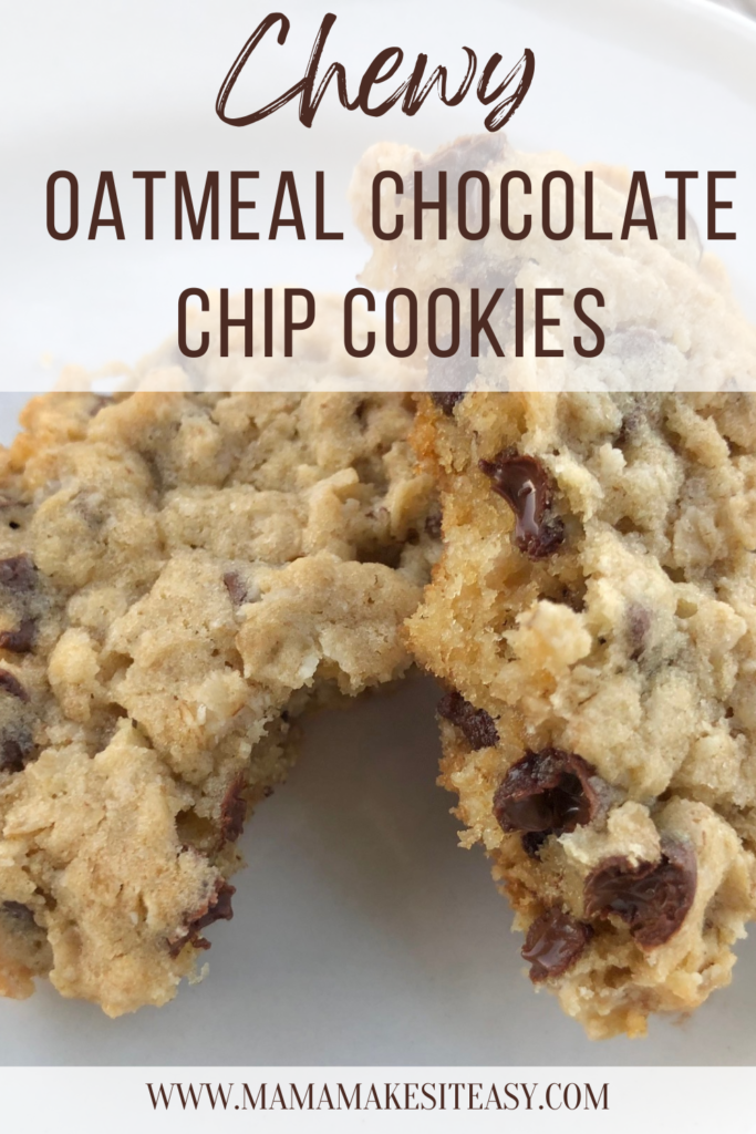 Chewy Oatmeal Chocolate Chip Cookie Recipe #chewy #homemade #oatmeal #baking #classic #recipe #yum #dessert #cookies #potluck #favorite