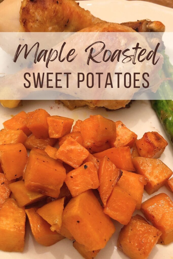 Maple Roasted Sweet Potatoes #sweet #potato #potatoes #dish #side #recipe #oven #brown #oil #recipe #quick #easy #healthy #wholefoods #veggie #sidedish #nutritious #mamamakesiteasy #whatsfordinner