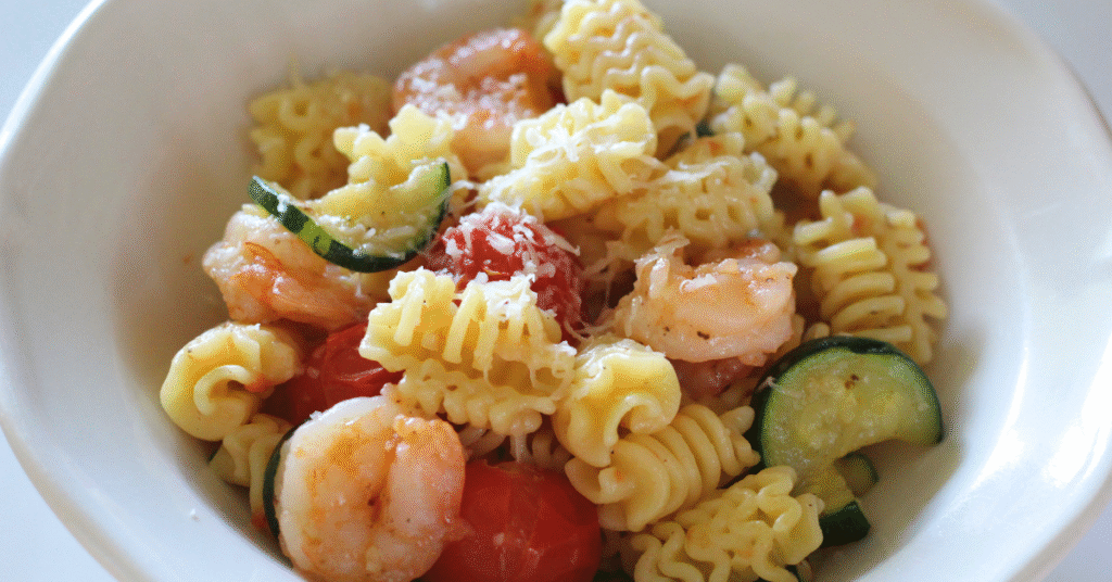 Easy Tomato Zucchini Pasta Recipe with Shrimp